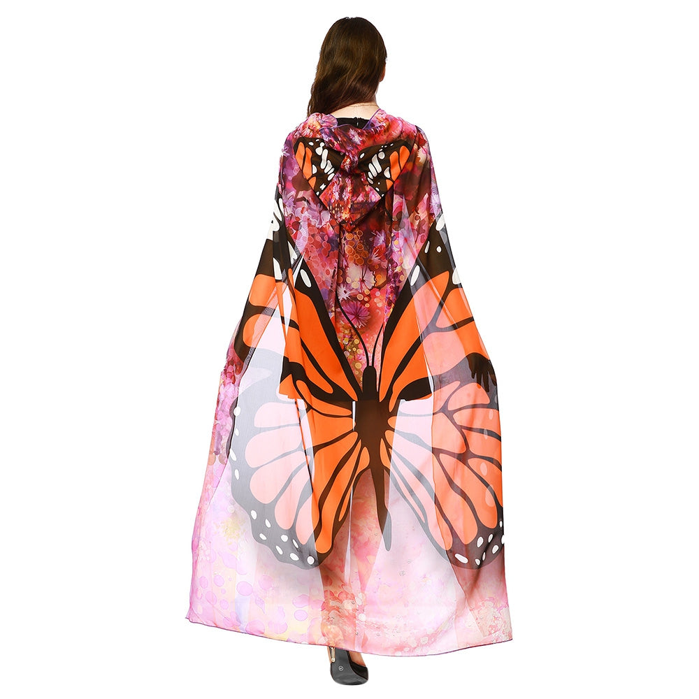 Chiffon Butterfly Design Festival Hooded Cape