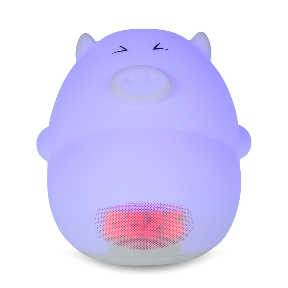 Cute Pig Soft Silicone 7 Colors Alarm Clock LED Night Light Wake Up Lamp for Kids Bedroom Tap Co...