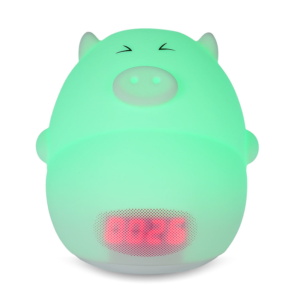 Cute Pig Soft Silicone 7 Colors Alarm Clock LED Night Light Wake Up Lamp for Kids Bedroom Tap Co...