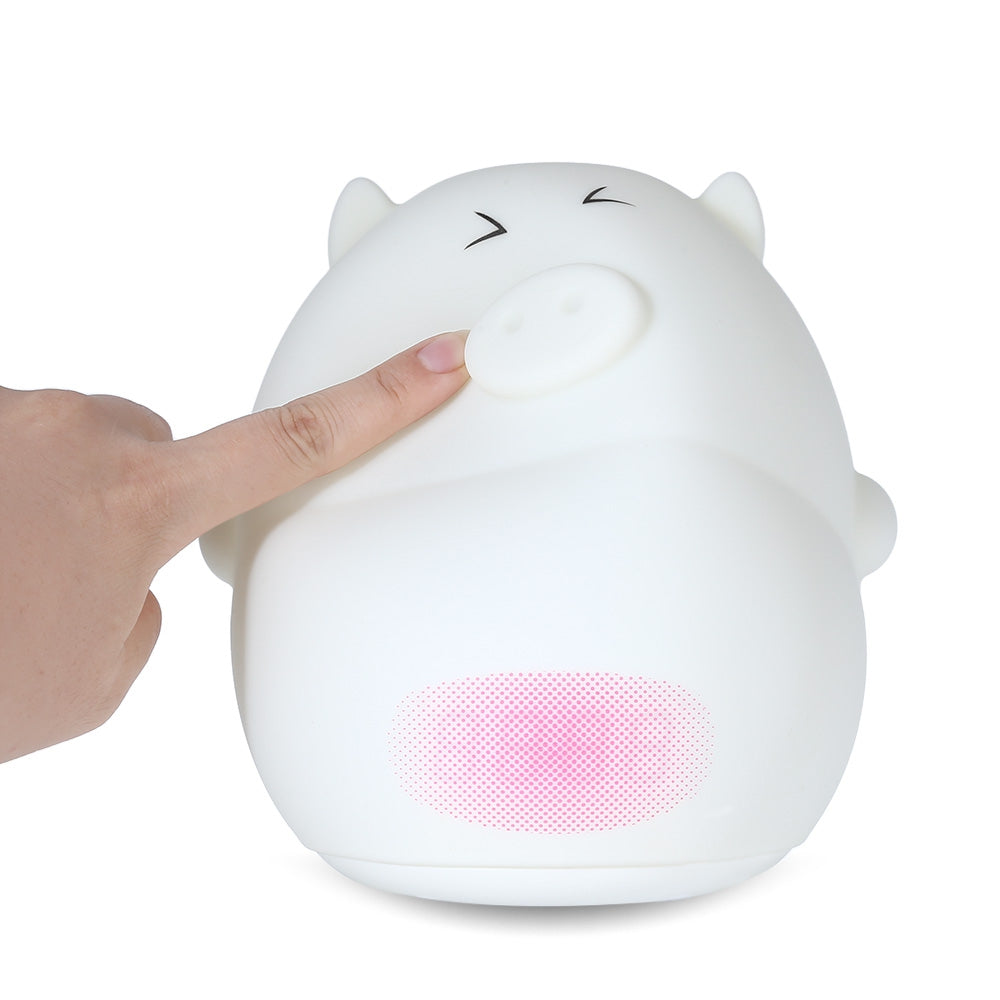 Cute Pig Soft Silicone 7 Colors Alarm Clock LED Night Light Wake Up Lamp for Kids Bedroom Tap Co...