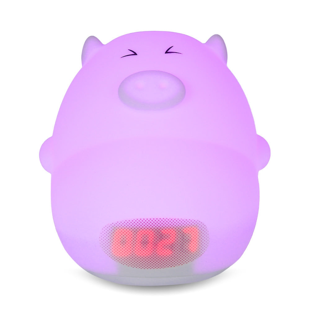 Cute Pig Soft Silicone 7 Colors Alarm Clock LED Night Light Wake Up Lamp for Kids Bedroom Tap Co...