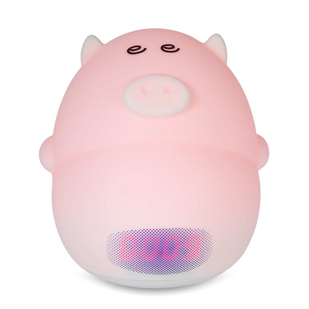 Cute Pig Soft Silicone 7 Colors Alarm Clock LED Night Light Wake Up Lamp for Kids Bedroom Tap Co...