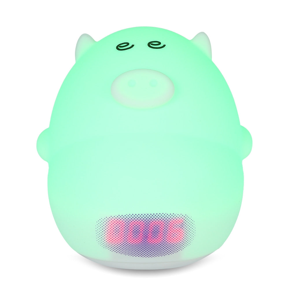 Cute Pig Soft Silicone 7 Colors Alarm Clock LED Night Light Wake Up Lamp for Kids Bedroom Tap Co...