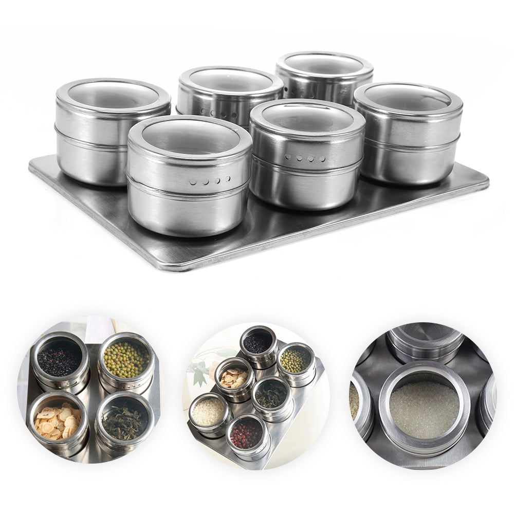 6pcs Stainless Steel Magnetic Seasoning Bottle