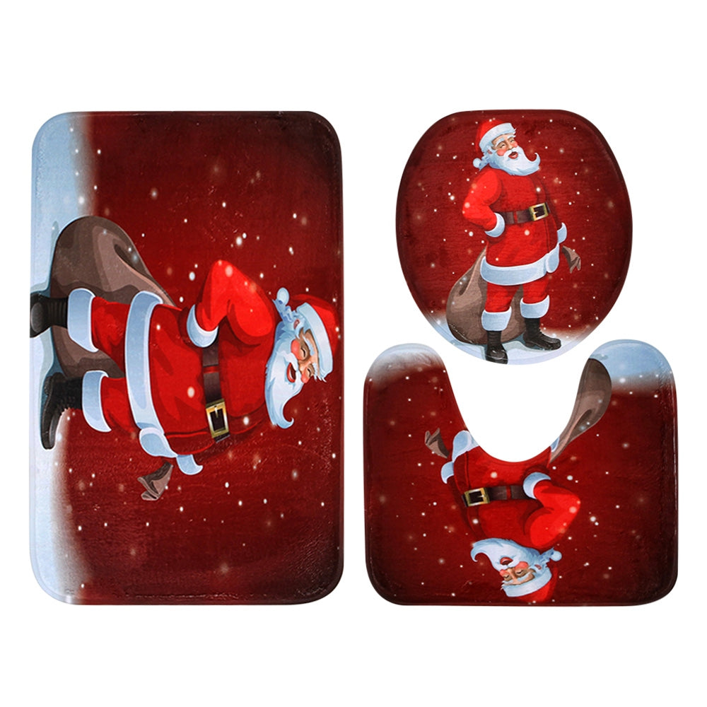 Christmas Santa Claus Pattern 3 Pcs Toilet Mat Bath Mat