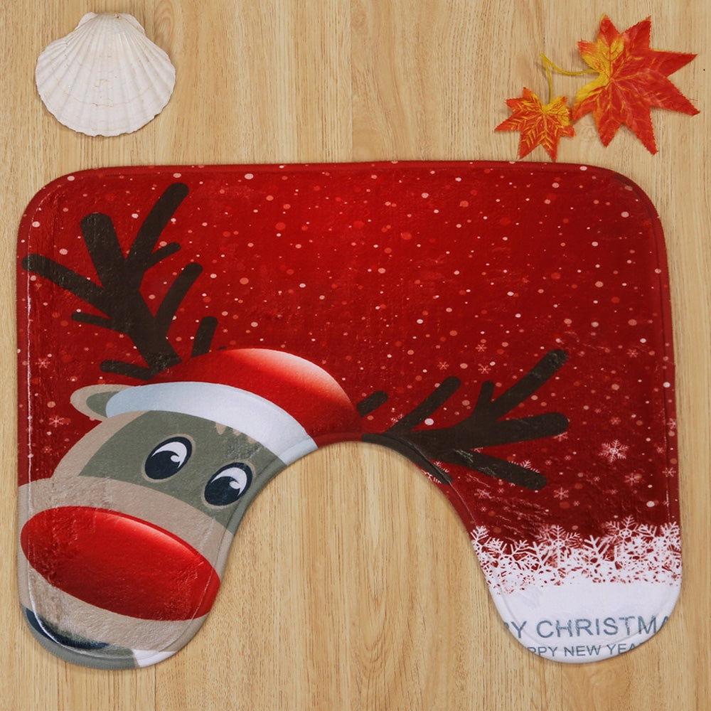 Christmas Deer Pattern 3 Pcs Toilet Mat Bath Mat