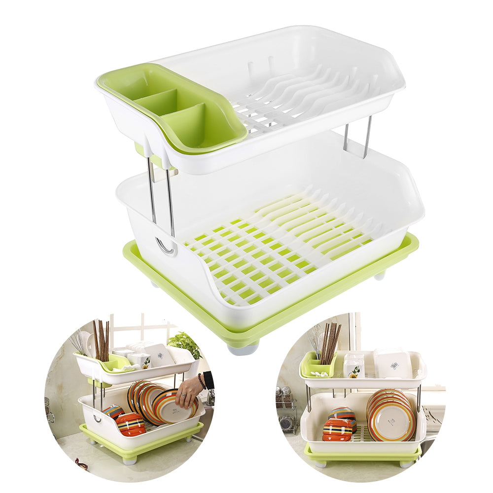 Double Layer Kitchen Dishes and Vegetable Draining Rack
