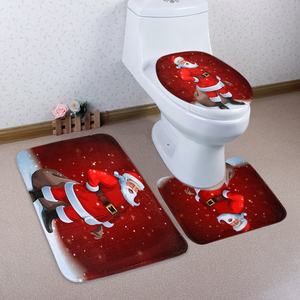 Christmas Santa Claus Pattern 3 Pcs Toilet Mat Bath Mat