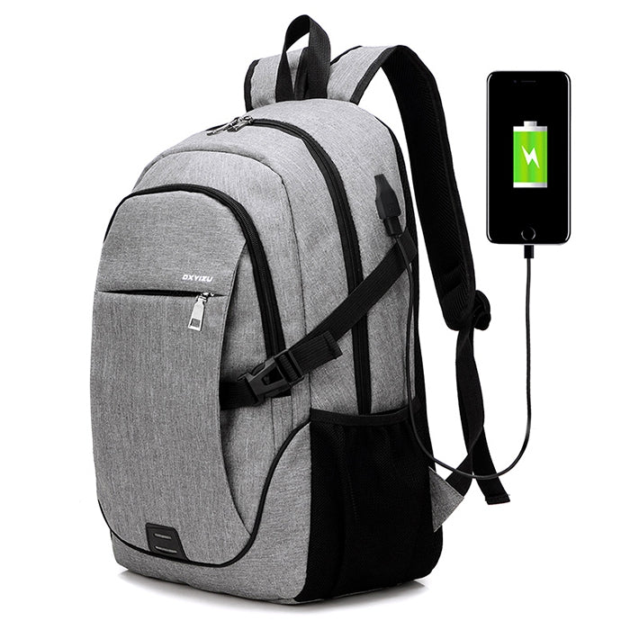 Durable Solid Color Canvas Backpack with USB Port for Men