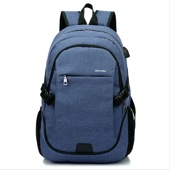 Durable Solid Color Canvas Backpack with USB Port for Men