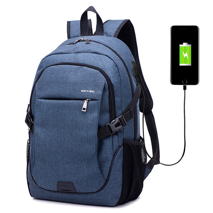 Durable Solid Color Canvas Backpack with USB Port for Men