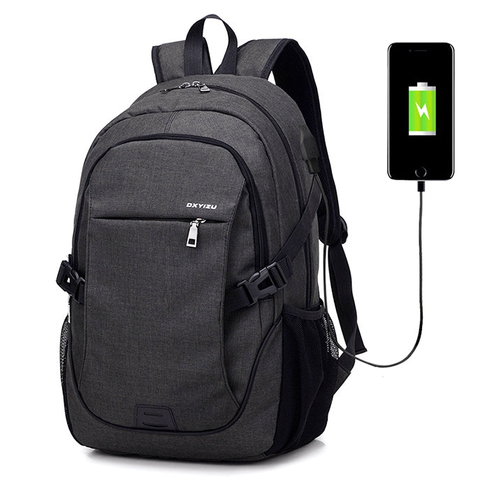 Durable Solid Color Canvas Backpack with USB Port for Men