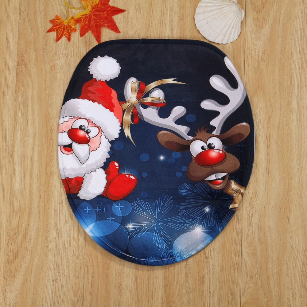 Christmas Santa Deer Pattern 3 Pcs Toilet Mat Bath Mat