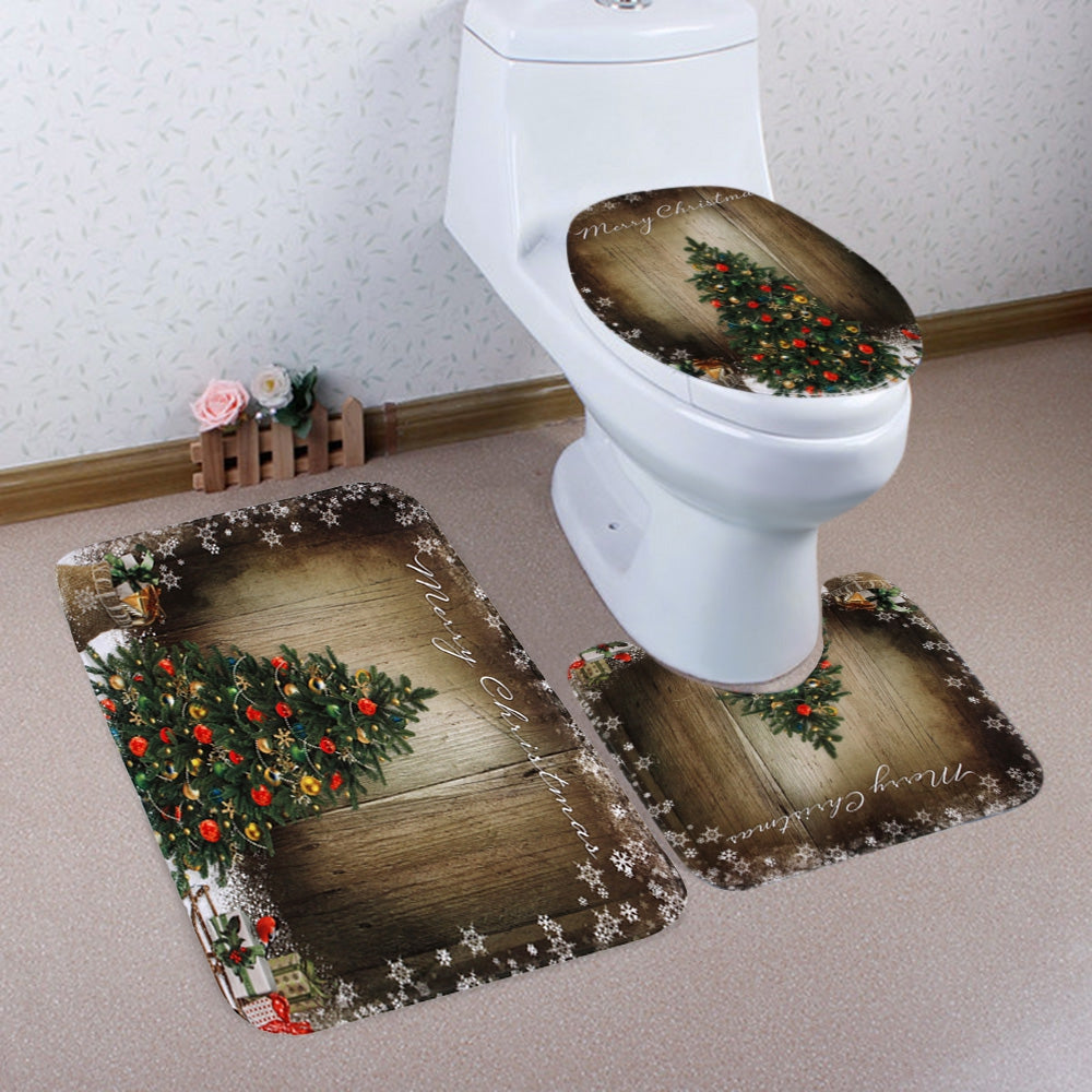 Christmas Tree Wood Pattern 3 Pcs Toilet Mat Bath Mat