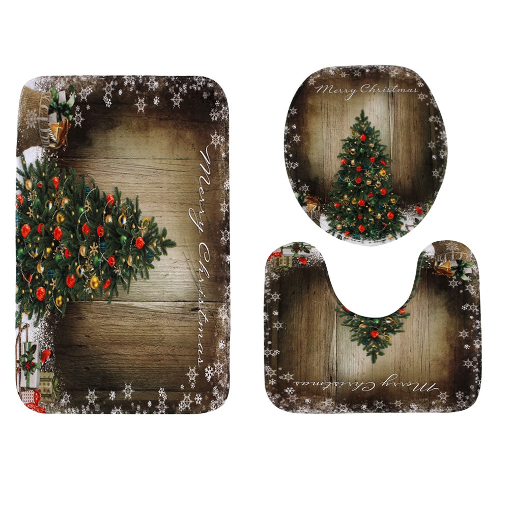 Christmas Tree Wood Pattern 3 Pcs Toilet Mat Bath Mat