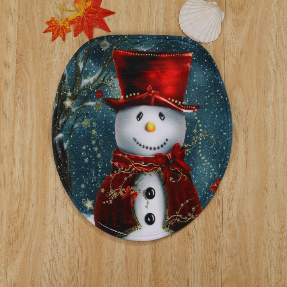 Christmas Cloak Snowman Pattern 3 Pcs Toilet Mat Bath Mat