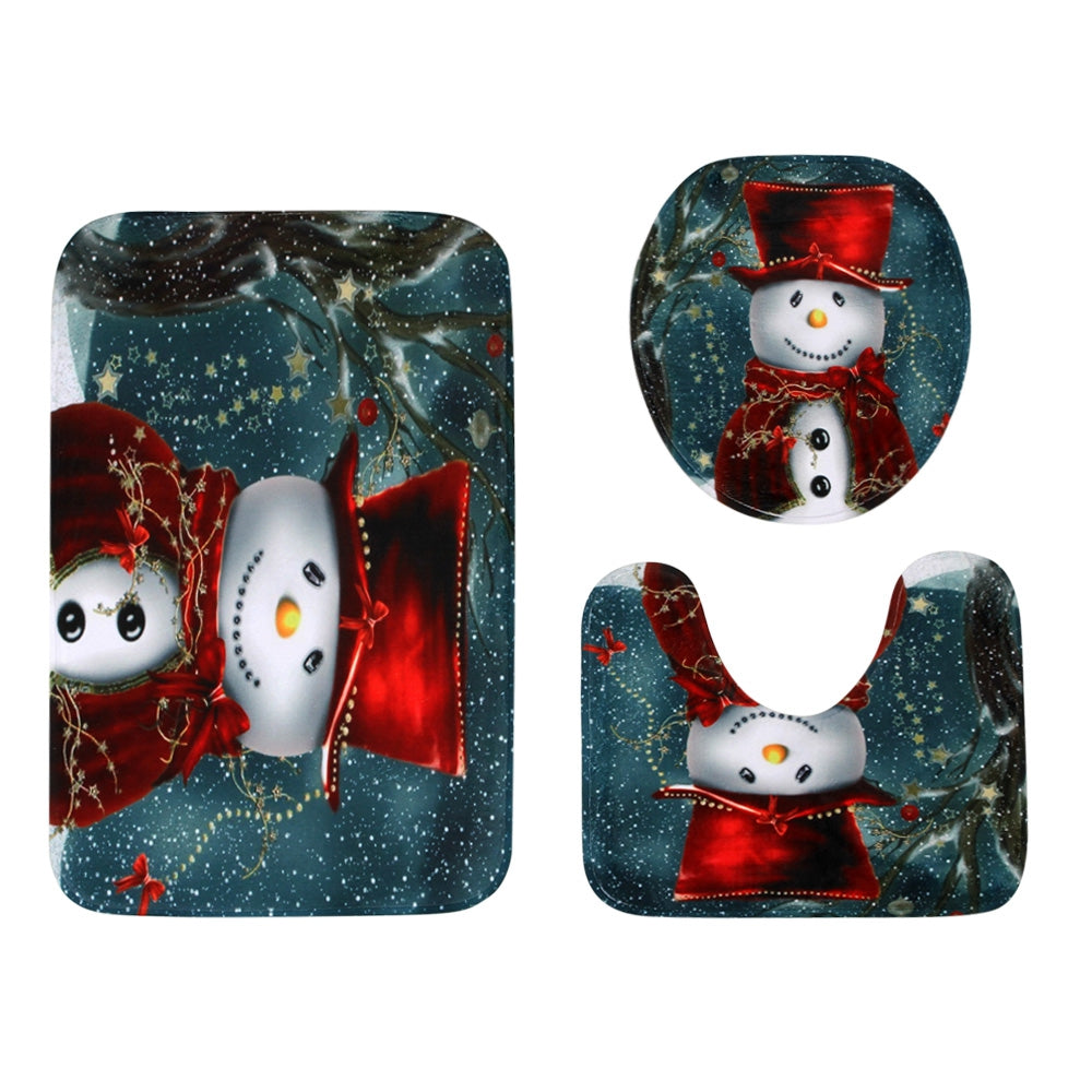 Christmas Cloak Snowman Pattern 3 Pcs Toilet Mat Bath Mat