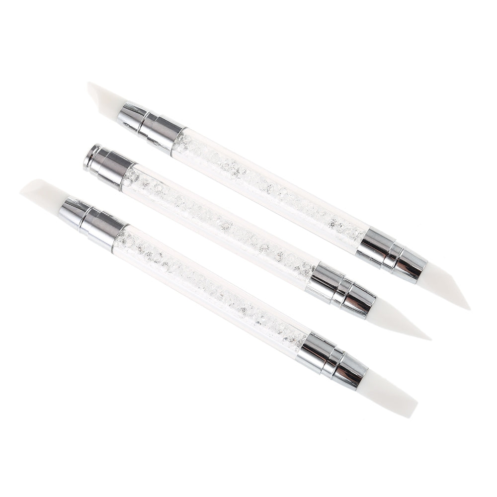 3pcs Rhinestone Handle Silicone Paint Pen Nail Tool