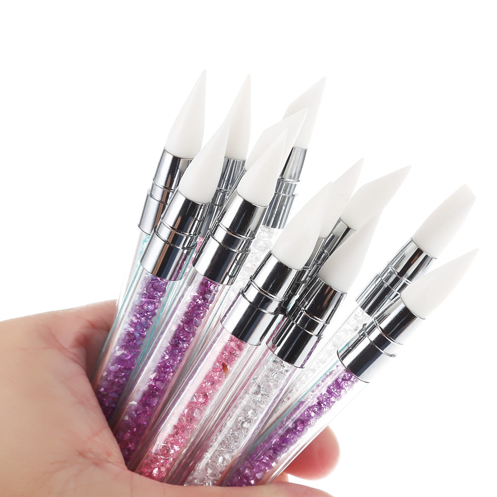 3pcs Rhinestone Handle Silicone Paint Pen Nail Tool