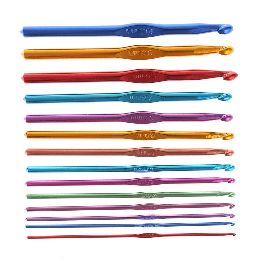 14pcs Multicolor Aluminum Alloy Crochet Hooks