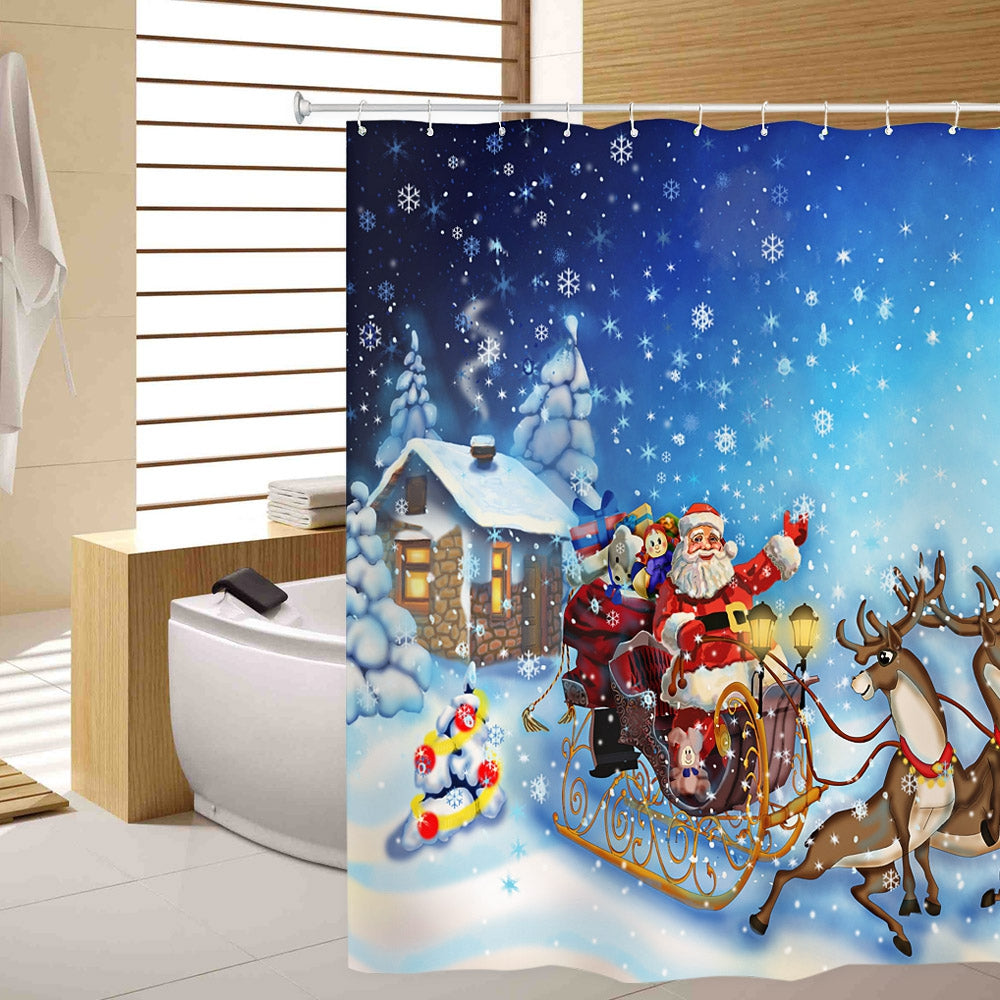 Christmas Sleigh Elk Waterproof Shower Curtain 180 x 180cm