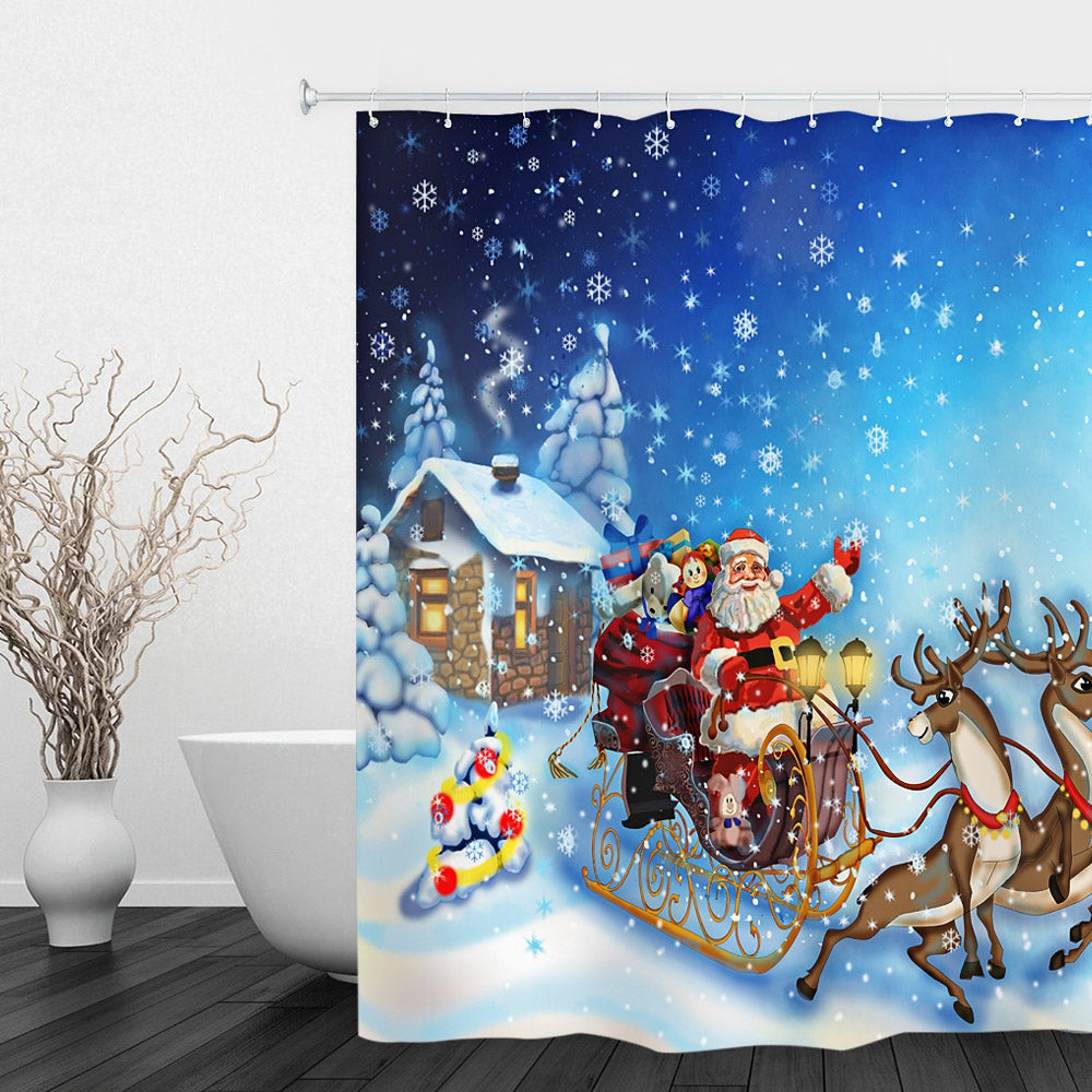 Christmas Sleigh Elk Waterproof Shower Curtain 180 x 180cm