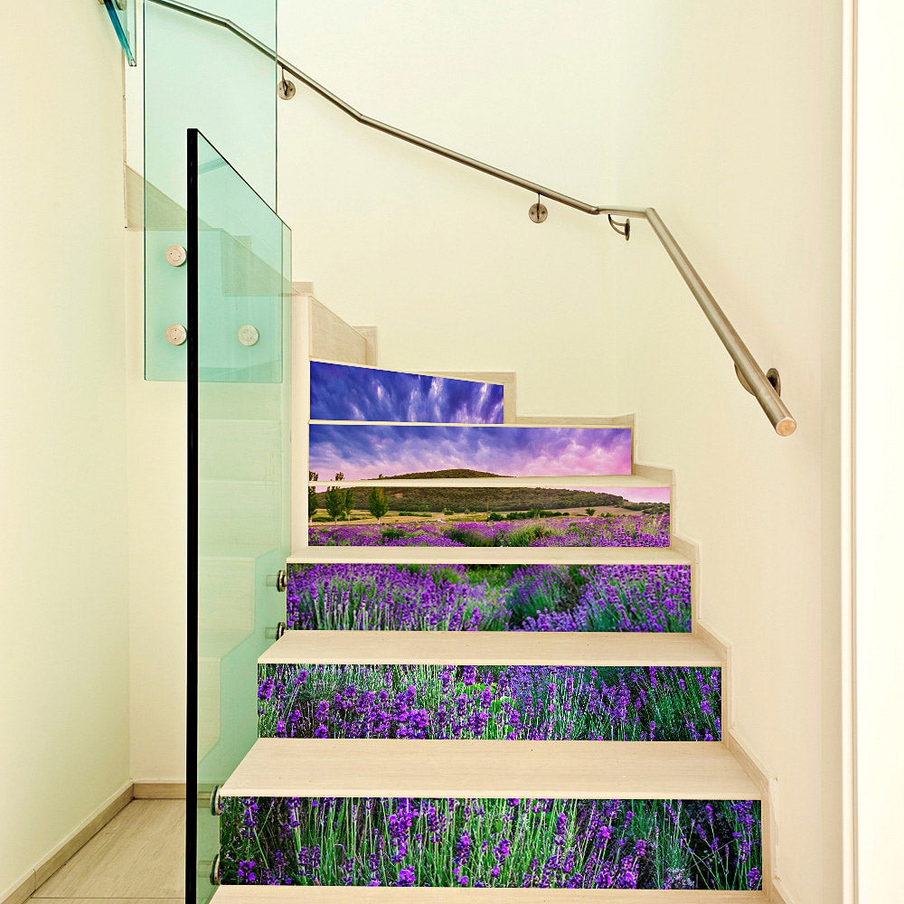 3D Lavender Waterproof Stair Stickers 7.1 x 39.4 inch 6pcs