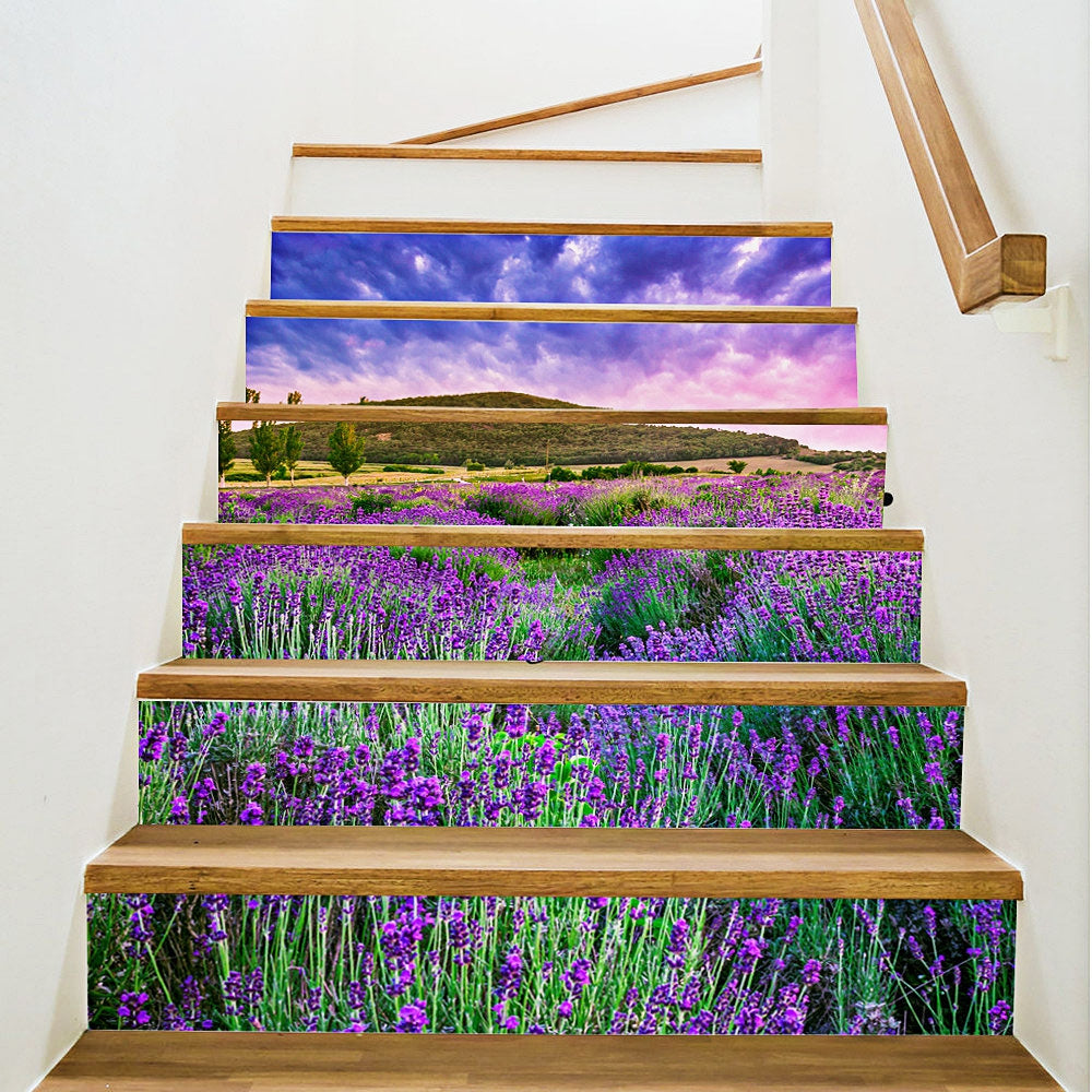 3D Lavender Waterproof Stair Stickers 7.1 x 39.4 inch 6pcs