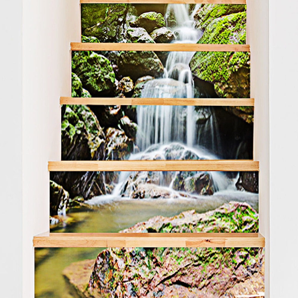 3D Waterfall Stone Stair Stickers Home Decor 7.1 x 39.4 inch 13pcs