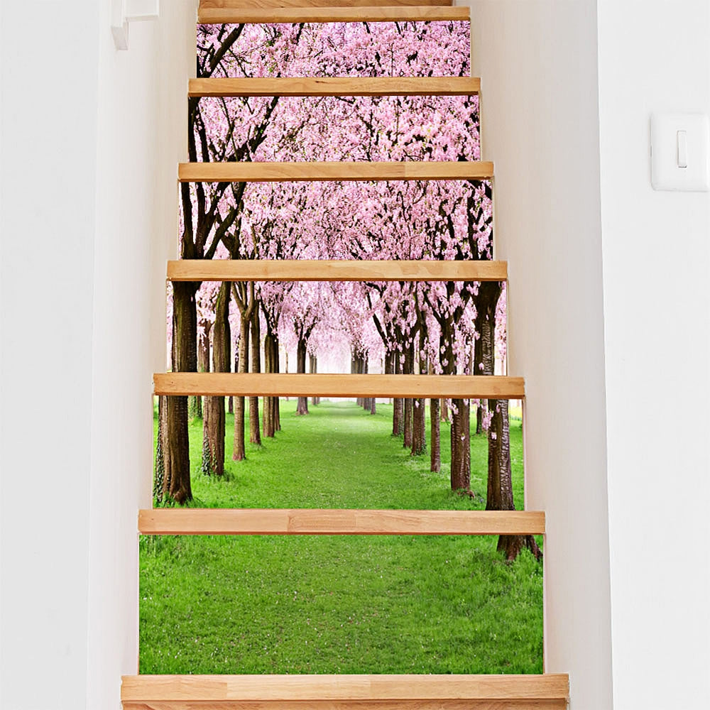 3D Oriental Cherry Stair Stickers Home Decor 7.1 x 39.4 inch 13pcs