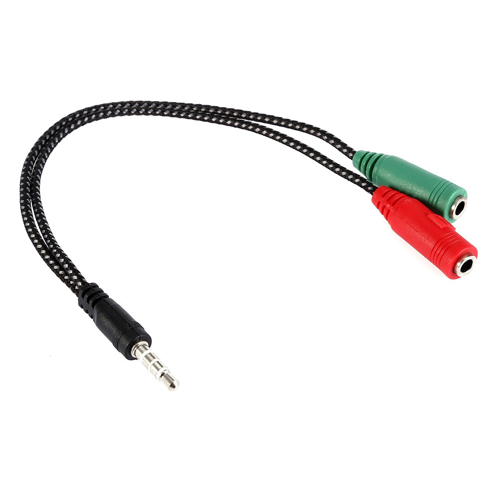 22cm 3.5mm Male to 2 Female Audio Headphone Adapter Braided Cable