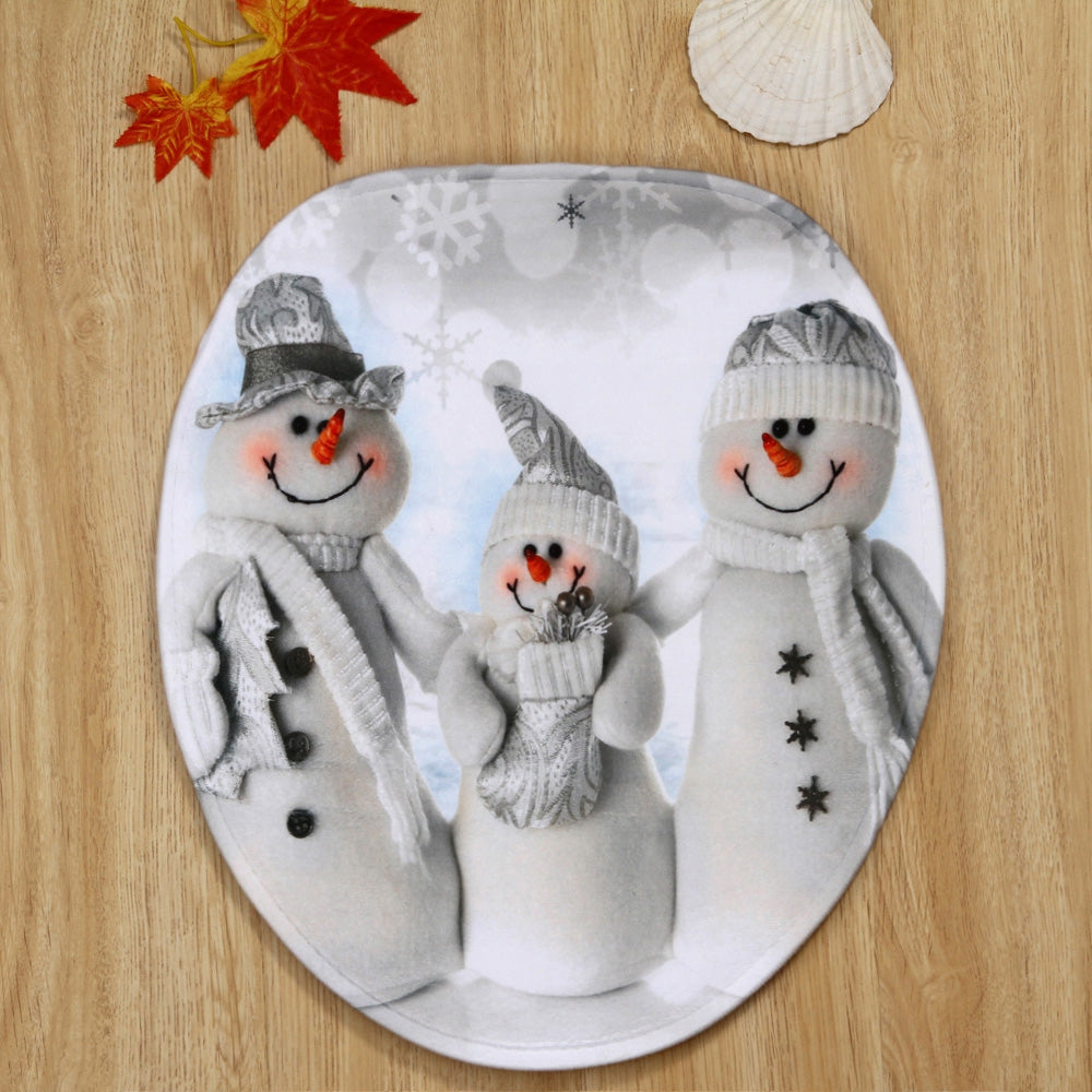 Christmas Snowmen Family Pattern 3 Pcs Bathroom Toilet Mat