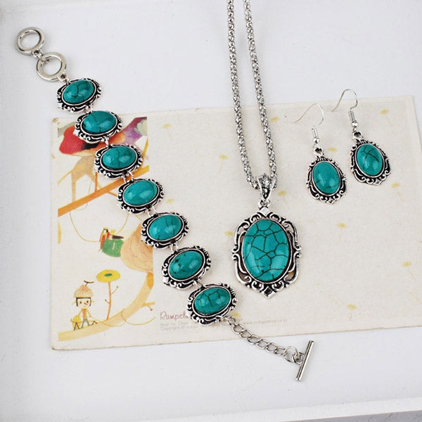 Bohemian Faux Turquoise Oval Jewelry Set