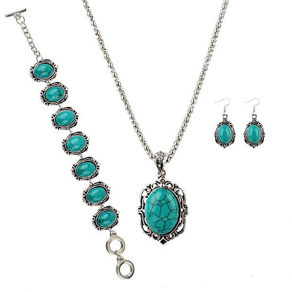 Bohemian Faux Turquoise Oval Jewelry Set