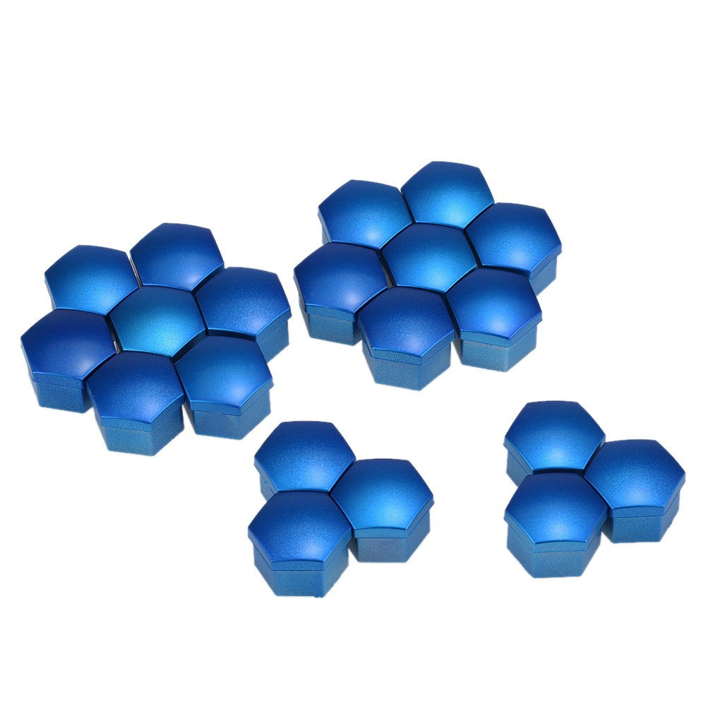 17mm Universal Chrome Plastic Car Wheel Nut Covers Bolt Caps Set of 20pcs Blue