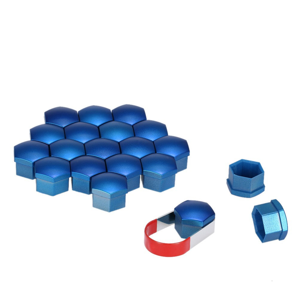 17mm Universal Chrome Plastic Car Wheel Nut Covers Bolt Caps Set of 20pcs Blue
