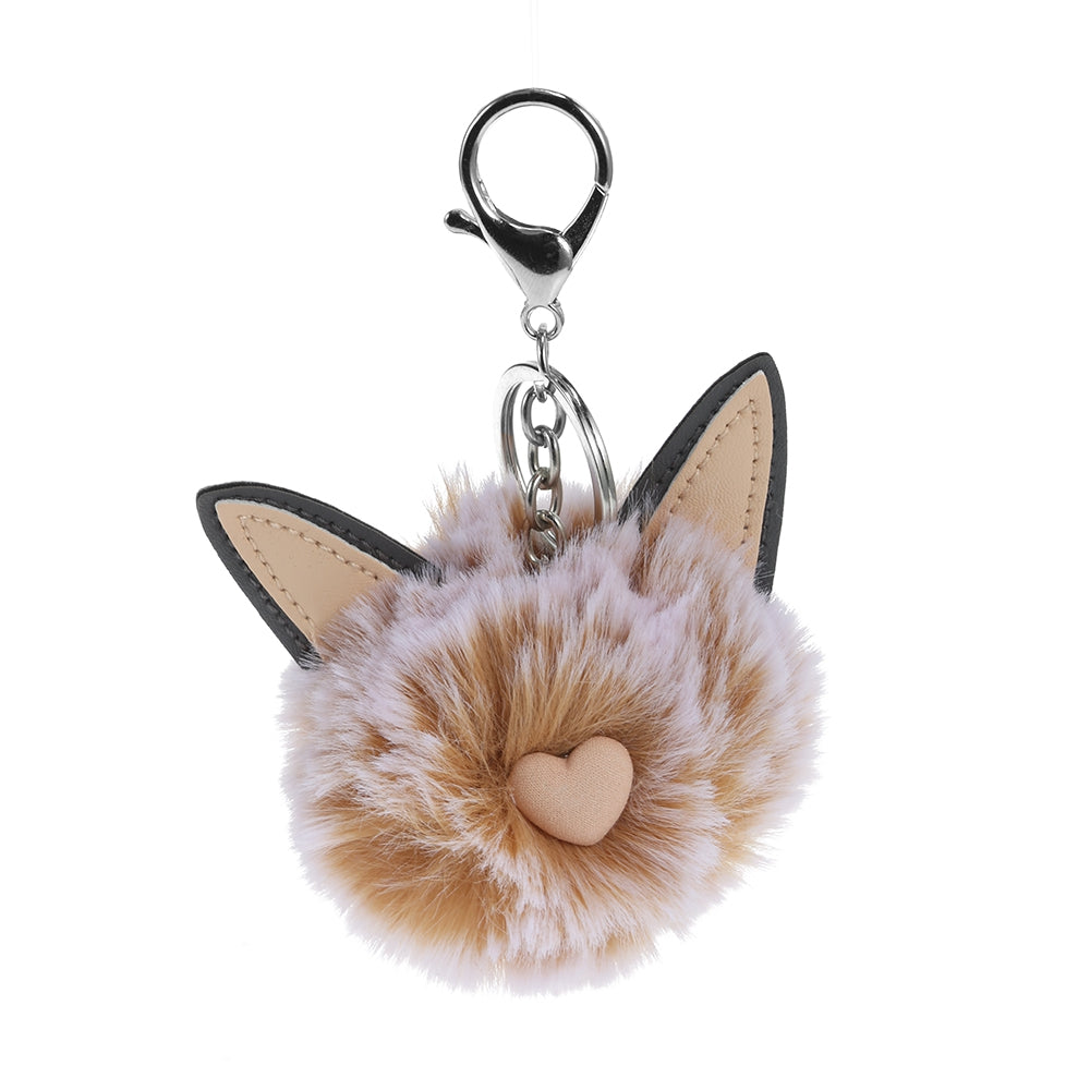 Cute Cat Ears Artificial Rabbit Fur Ball Keychain