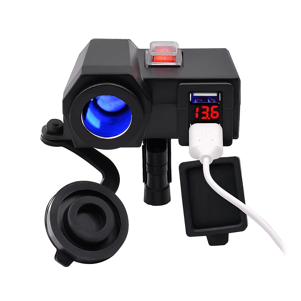 CS - 588C1 Third Generation Motorcycle Charger Water Resistant / Dual USB / Voltmeter / Cigarett...