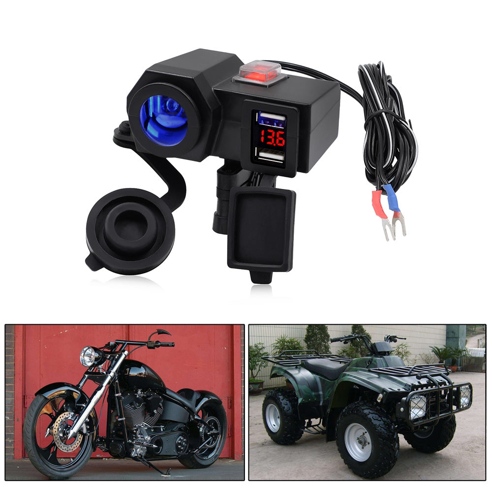 CS - 588C1 Third Generation Motorcycle Charger Water Resistant / Dual USB / Voltmeter / Cigarett...