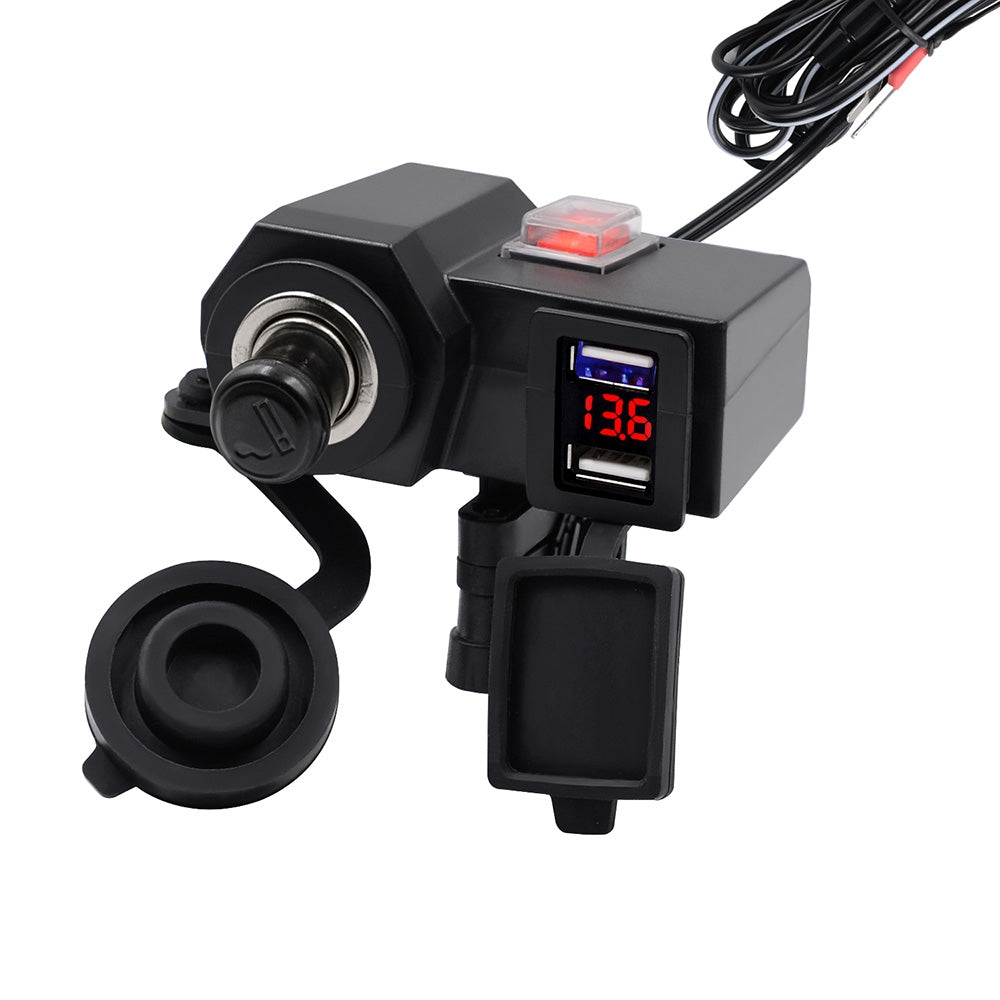 CS - 588C1 Third Generation Motorcycle Charger Water Resistant / Dual USB / Voltmeter / Cigarett...