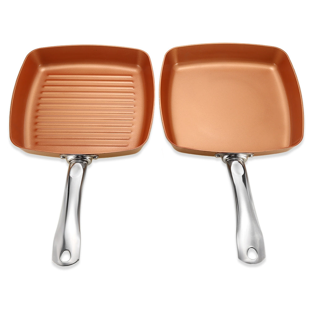 2pcs Non-stick Copper Frying Pans Square Griddles Skillets