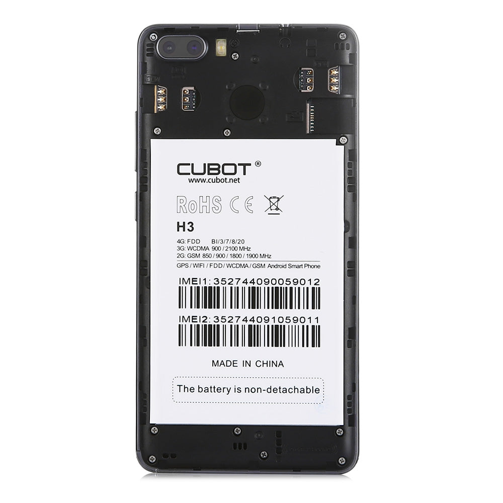 CUBOT H3 4G Smartphone 5.0 inch Android 7.0 MTK6737 1.3GHz Quad Core 3GB RAM 32GB ROM 6000mAh Ba...