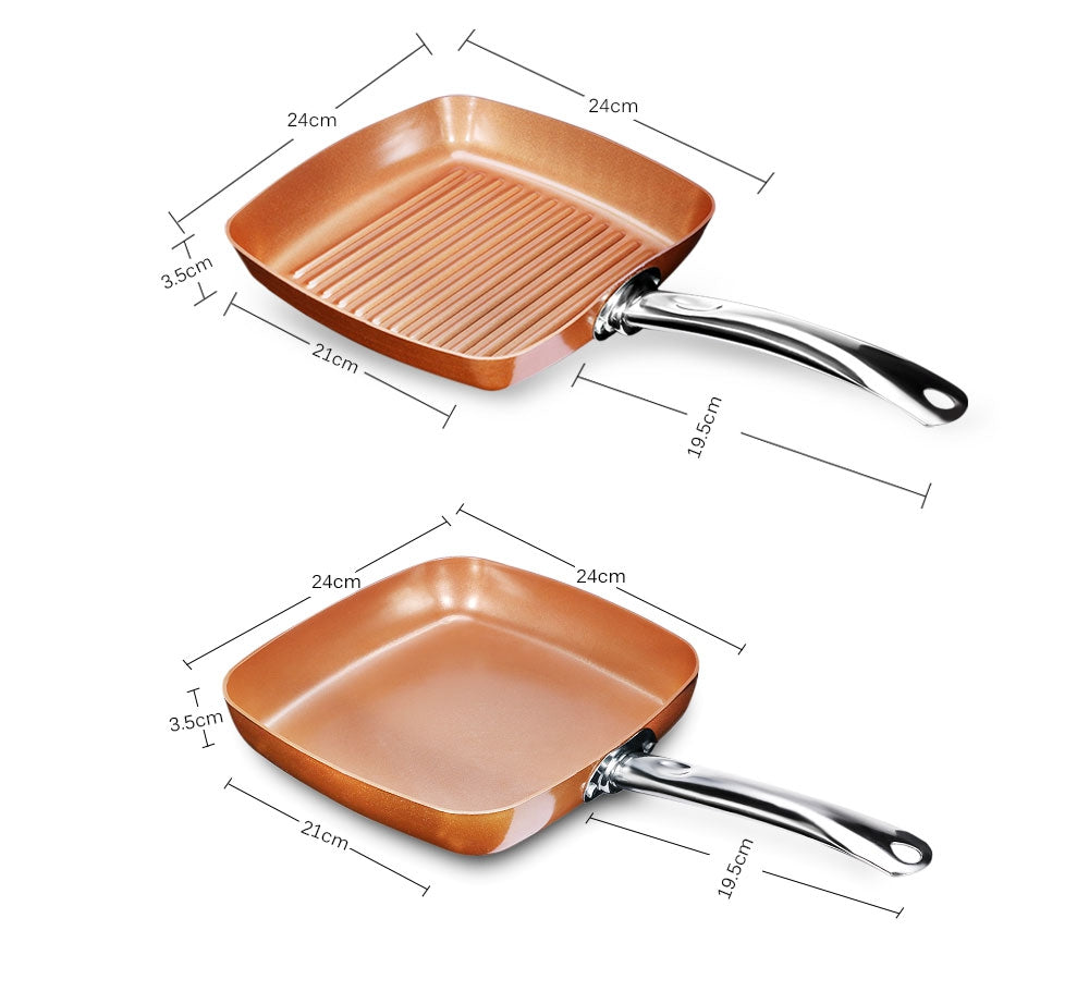 2pcs Non-stick Copper Frying Pans Square Griddles Skillets