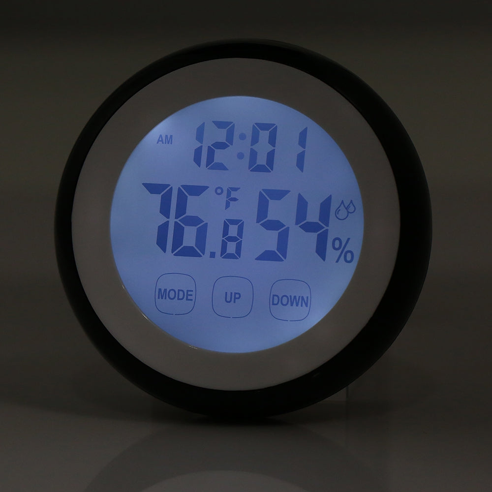 Digital Magnet Wall Clock Indoor Thermometer Humidity Monitor Touchscreen with Back Light