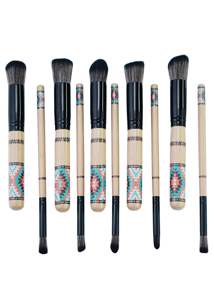 10Pcs Boho Style Ultra Soft Fiber Hair Makeup Brush Set