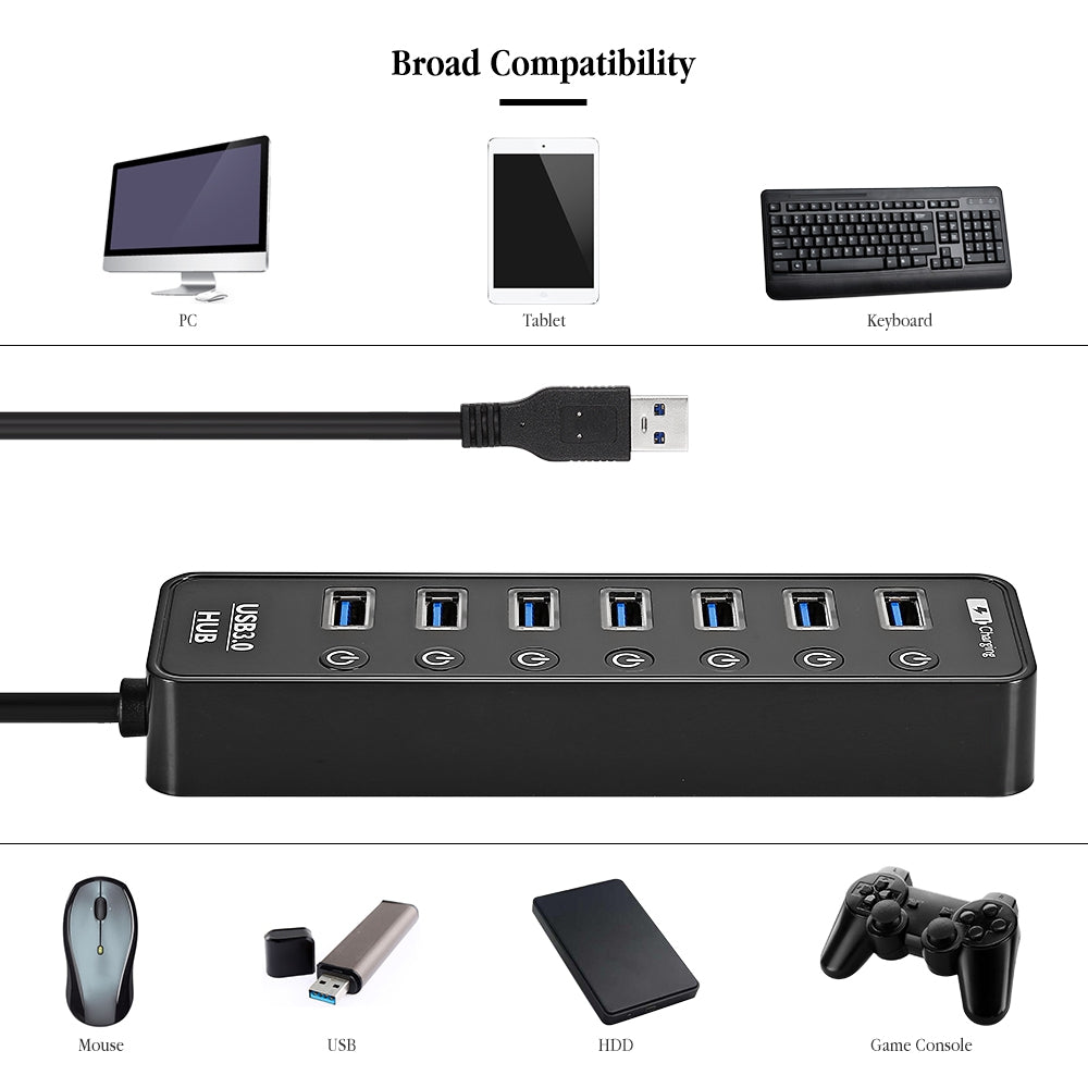 CH - 204U3 7-port USB3.0 Hub with Individual Switch Button