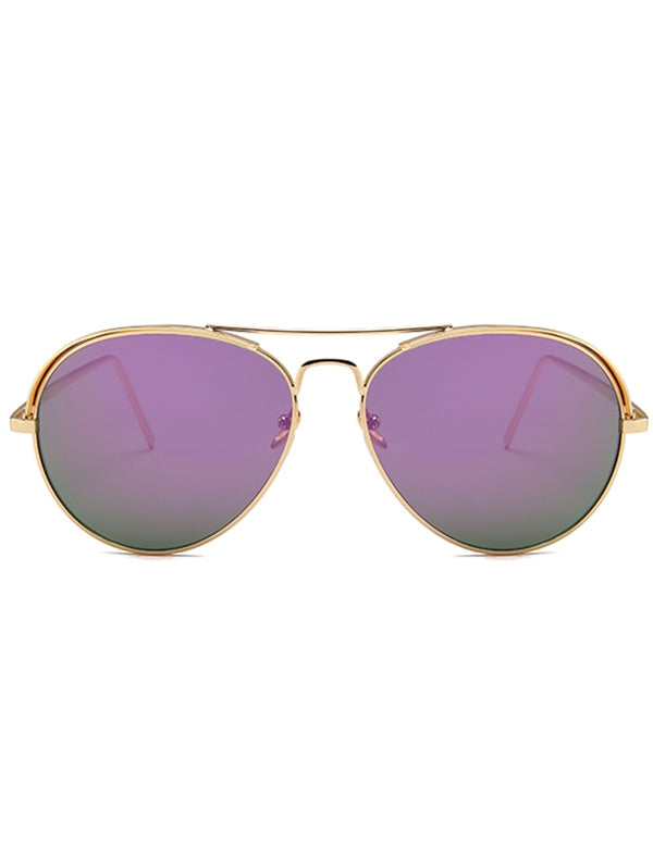 Anti UV Metal Frame Crossbar Embellished Pilot Sunglasses