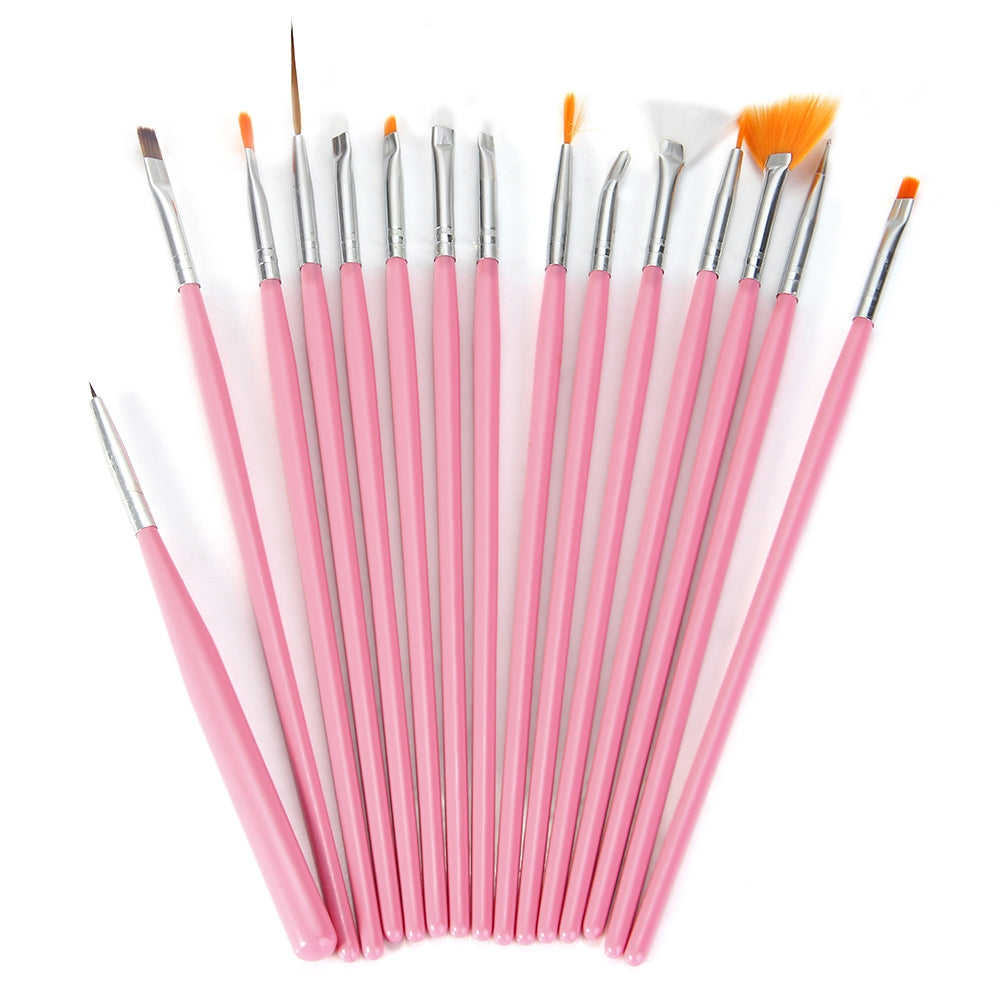 15Pcs Nail Art Design Painting Tool Drawing Pen Wood Handle Brush Set Kit Nail DIY Accessory