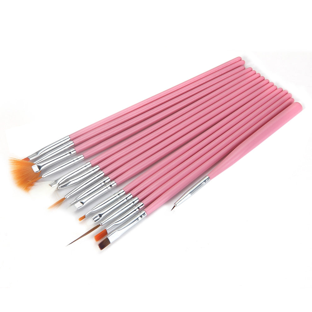 15Pcs Nail Art Design Painting Tool Drawing Pen Wood Handle Brush Set Kit Nail DIY Accessory