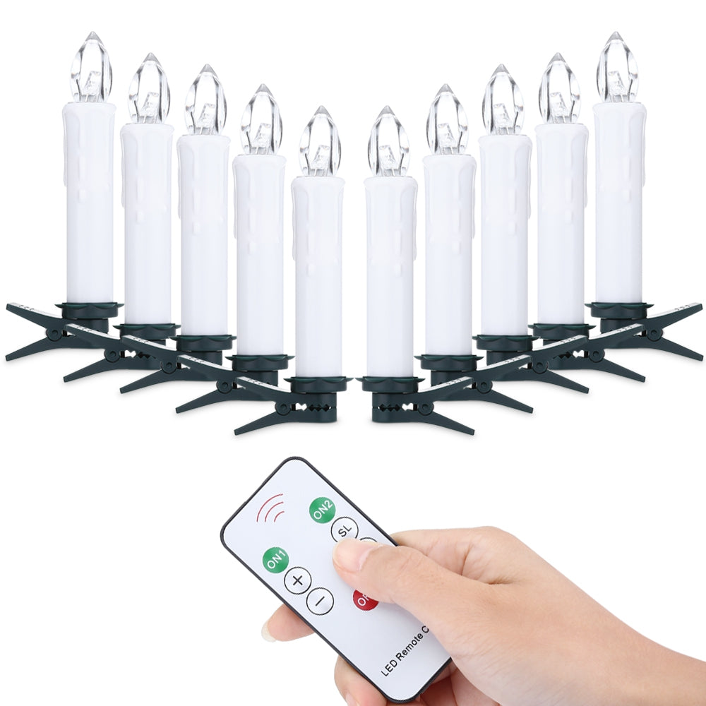 10PCS CK01 - WM1007B Flameless LED Taper Candle Nights Light Warm White with Remote Control for ...
